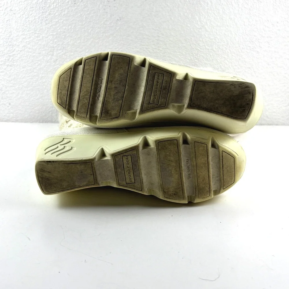 Vtg Rocawear Nadina Wedge Winter Boots Womens 7 Cream Cable Knit Faux Fur Y2K